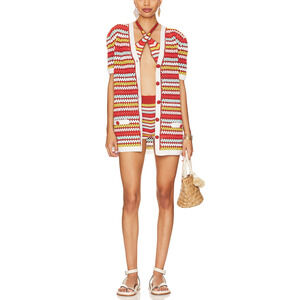 My Beachy Side Striped Red Crochet Cardigan Size S